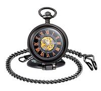 Unendlich U Herren Unisex Taschenuhr Klassische Römische Ziffern Retro Handaufzug Mechanische Taschenuhren Skelett Kettenuhr mit kurzer Kette Pullover Halskette Geschenkbox für Weihnachten Vatertag