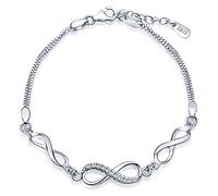 Unendlich U Klassisch Infinity Unendlichkeit Symbol Damen Armband 925 Sterling Silber Zirkonia Armkette Verstellbar Charm Armkettchen, Silber/Rosegold (Silber(mit Geschenkbox))