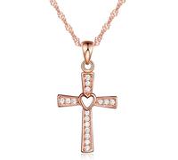 Unendlich U Klassisch Kreuz Ketten Herz Damen Halskette 925 Sterling Silber Zirkonia Anhänger Kette mit Anhänger, Rosegold