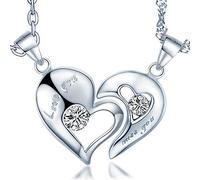 Unendlich U "Love you Miss you"2-Teilig Halskette Liebe Motiv Partner-Ketten 925 Sterling Silber Paar Herzanhänger Geschenk für Liebste