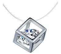 Unendlich U Modisch Würfel 925 Sterling Silber Zirkonia Damen Halskette Anhänger Solitär Kette Transparente Verstellbare Nylonkette, Silber