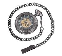 Unendlich U Retro Automatisch Selbstaufzug Mechanische Taschenuhr Leuchtzifferblatt Hohle Skelett Kettenuhr Pullover Halskette Schwarz