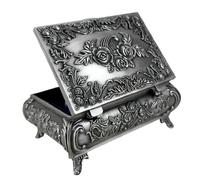 Unendlich U Retro Damen Schmuckschatulle Rechteck Rose Gravur Zinn-Schmuckkästchen Schmuckkoffer Box