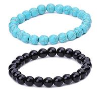 Unendlich U Retro Simpel Damen Herren Buddha Armband Armreif 9mm Energie-Stein Kugeln Perlen Gebet Mala Stretch Energiearmband, Blau Schwarz