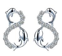 Unendlich U Süße Delfine Unendlichkeit Symbol Damen Mädchen Ohrstecker 925 Sterling Silber Zirkonia Ohrringe Ohrschmuck, Silber