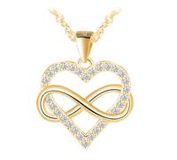 Unendlichkeit Herz Anhänger Kette Halskette Damen Mädchen Silber 925 mit Zirkon Infinity Liebe Kette für Mama Frau Freundin Frauen Halskette Schmuck Geburtstage Valentinstag Muttertag Geschenk Gold