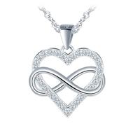 Unendlichkeit Herz Anhänger Kette Halskette Damen Mädchen Silber 925 mit Zirkon Infinity Liebe Kette für Mama Frau Freundin Frauen Halskette Schmuck Geburtstage Valentinstag Muttertag Geschenk Silber