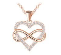 Unendlichkeit Herz Anhänger Kette Halskette Damen Mädchen Silber 925 Zirkon Infinity Liebe Kette für Mama Frau Freundin Frauen Halskette Schmuck Geburtstage Valentinstag Muttertag Geschenk Rosegold