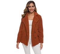 Uni-Wert Damen Mantel Faux Wolle Winterjacke Revers Langarm Outwear Kurz Fleecejacke Warm Plüschjacke Teddy Mantel Braun XL