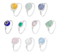 UNICRAFTALE 10 Stück 10 Stile Chakra Kristallringe Für Damen Edelsteinringe Mit Kupferdraht Umwickelter Ring Unregelmäßiger Bunter Edelsteinring Für Frauen Durchmesser 17mm