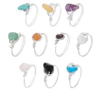 UNICRAFTALE 10 Stück Chakra Kristallringe Für Damen 10 Stile Edelsteinringe Mit Kupferdraht Umwickelter Ring Unregelmäßiger Bunter Edelsteinring Für Frauen (Splitter)