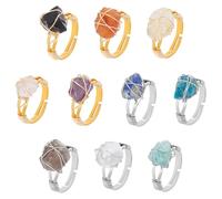 UNICRAFTALE 10 Stück Chakra Kristallringe Verstellbare Edelsteinringe Mit Kupferdraht Umwickelter Ring Unregelmäßig Verstellbarer Ring Für Die Schmuckherstellung von Frauen (Platin Und Gold)