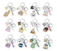 UNICRAFTALE 12 Stück 12 Stile Acryl Schlüsselanhänger Set Lesespaß Katze Buch Mini Schlüsselbund Bulk Partygeschenke Buchclub Geschenke Karnevalspreis 50x30mm