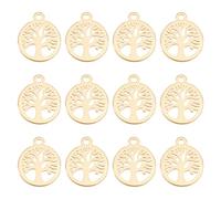UNICRAFTALE 12 Stück Golden Flach Rund Baum Charms Edelstahl Anhänger Metall Kleines Loch Baum des Lebens Charms Für Halsketten Armbänder Schmuckherstellung, Loch 1.2 mm