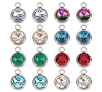 UNICRAFTALE 16 STK 8 Farben 2.5mm Loch 304 Edelstahl Glas Charms Rhinestone Verbindungs Anhänger Flache Runde Birthstone Charm Kristall Glas Links Charms Tropfen Anhänger Für Die Schmuckherstellung