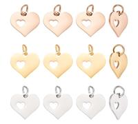 UNICRAFTALE 18 Stk 3 Farben Herz Anhänger 12mm Lang Hohl Charms Edelstahl Herz Anhänger Metall Valentinstag Heart Charms Mit Sprungringen Für Halskette Ohrringe Armband DIY Schmuckherstellung