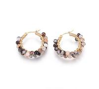 UNICRAFTALE 2 Paar 304 Edelstahl Creolen Mit Natürlichen Achatperlen Ringmuster Ohrring Goldene Creolen Für Frauen Mädchen Ohrringe Schmuck 32x33x8mm, 0.7x1mm