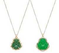 UNICRAFTALE 2 Stück 2 Stile Lachender Buddha Anhänger Halskette Mit 18k Gold Platiniert Kette Grüne Nachbildung Jade Buddha Guanyin Kristall Halskette Edelstein Glücksamulett Schmuck Geschenk