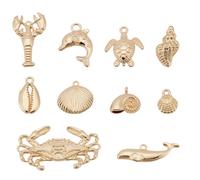 UNICRAFTALE 20 Stück 10 Stile 18 Karat Vergoldete Ozeanmotiv Anhänger Antike Goldene Meerestier Anhänger Muschel Delfin Fisch Schildkröte Baumelndeanhänger Für DIY Ohrringen Halsketten Armbändern