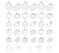 UNICRAFTALE 200 Stück 5 Stile Cabochon Anhängerfassungen Edelstahl Blanke Lünette Anhängerschalen Ovale Tropfenform Herz Flach Rund Quadratisch Basis Cabochon Anhänger Zur Schmuckherstellung