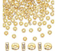 UNICRAFTALE 200 Stück Goldene Messing Strass Abstandsperlen Flache Runde Perlen Kristall Strasssteine Gerader Flansch Scheibenperlen Goldenes Metall Runde Lose Perlen Für Die Schmuckherstellung 6 mm