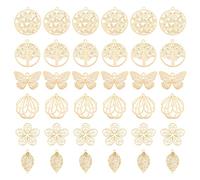 UNICRAFTALE 36 Stück 6 Stil Gold Botanische anhänger Edelstahl Filigrane Anhänger Geätzte Metallverzierungen Blume Schmetterling Blatt Flache Runde Hohle Charms Für Die Schmuckherstellung