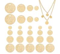 UNICRAFTALE 40 Stk Golden 304 Edelstahl Flache Runde Anhänger Mit Holprigen Anhänger 4 Größen Strukturiertes Metall Prägung Leere Verbindungsanhänger Für Halskette Armband Schmuckherstellung