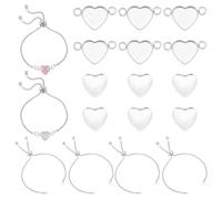 UNICRAFTALE 6 Sets DIY Blank Heart Link Armband Making Kit 304 Edelstahl Herz Cabochon Connector Einstellungen Einstellbar Schieberarmband mit Kugelenden mit Cabochons für Armbandherstellung