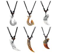 UNICRAFTALE 6 Stück 2 Farben Maori Halsketten Fisch Anhänger Halsketten Angelhaken Anhänger Tribal Halsketten Ozeanharz Haifischmotiv Verstellbaren Schwarzen Wachsseilen Für Männer Und Frauen