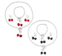 UNICRAFTALE 8 Stück 2 Farben Kirsch Schmuckset Kirsch Halskette Armband Obst Ohrstecker Modische Kirsch Anhänger Halskette Lebensmittel Tropfen Ohrring Rote Kirsch Kettenarmbänder Für Frauen