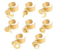 UNICRAFTALE 8 Stück 8 Stile Edelstahl Charm Ring Damenring Anhängern Gemischter Textur Verstellbarer Goldener Charm Ring Offene Fingerringe Schmuckgeschenke Für Weihnachten Und Neujahr
