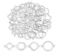 UNICRAFTALE 80 Stück Metall Oval/Quadrat/Rhombus/Flache Runde Glieder Charms 201 Edelstahl Schmuck Verbinder Charms 1.6mm Loch Doppelloch Charms Für Armbänder Halskettenherstellung