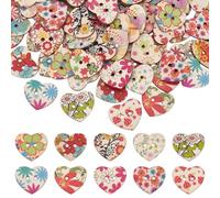 UNICRAFTALE Ca. 100 Stück Süße Holzknöpfe Zum Basteln 24mm 2 Loch Bunte Herz Blumen Dekorknöpfe Zum Selbermachen Nähen Scrapbooking Kleidungsreparatur