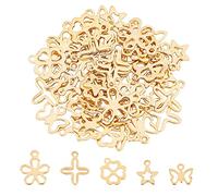 UNICRAFTALE Über 50Stk 5 Styles Edelstahl Anhänger Stern Charms Kreuz Ohrring Anhänger Blume Schmetterling Kleeblatt Charms Golden Edelstahl Halskette Anhänger Für DIY Schmuckherstellung