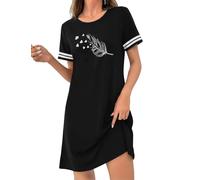 Uniexcosm Nachthemd Damen Kurzarm Schlafshirt Herz-Aufdruck Nachtwäsche Baumwolle Schlafhemd Frauen Rundhals Sommer Soft Sleepshirt B:Schwarz-1 XL