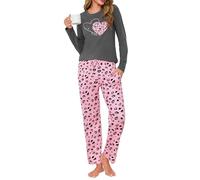 Uniexcosm Schlafanzug Damen Lang Pyjama Set Baumwolle Zweiteiliger Nachtwäsche Oberteil und Pyjamahose Sleepwear Stil 6:TB L
