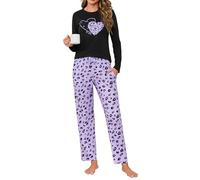 Uniexcosm Schlafanzug Damen Lang Pyjama Set Baumwolle Zweiteiliger Nachtwäsche Oberteil und Pyjamahose Sleepwear Stil 6:TC L