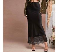 Unifarben Satinrock mit Spitzen-Saum Detail und niedriger Taille, knöchellang
