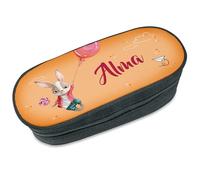 Unikatolo Federmäppchen Hase mit Name personalisiert, niedliche Federmappe orange Stiftebox, Federtasche, Geschenkidee Mädchen Schulanfang, Kinder, Schultüte kleine Basteltasche Schlampermäppchen
