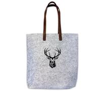 Unikatolo Filztasche, Shopper Einkaufstasche aus Filz mit langen Henkeln in Leder-Optik, bedruckt Wichtelgeschenk (Hirsch)