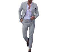 UNINUKOO 2-teiliger Herrenanzug aus Leinen, Sommer-Top, Blazer, Hose, Set, Strand, Hochzeit, Urlaub, Abschlussball, Anzüge für Herren, Hellgrau, XX-Large