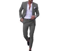 UNINUKOO 2-teiliger Herrenanzug aus Leinen, Sommer-Top, Blazer, Hose, Set, Strand, Hochzeit, Urlaub, Abschlussball, Anzüge für Herren, Dunkel_Grau, L