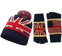 Union Jack Bommelmütze mit passenden fingerlosen Handschuhen (2 Stück), Navy, One size