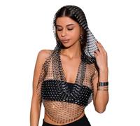 UniqKaliber Strass-Mesh-Tops für Damen, Glitzer-Tank-Tops, Party, Clubwear, sexy Kapuzen-Shirt, ausgehöhlte Oberteile, Schwarz 01, Einheitsgröße