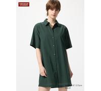 Uniqlo - Baumwolle Kleid (kurz, Kurzarm, Bestickt) - Dunkelgrün - M