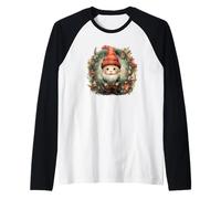 Unique Christmas GNOME Graphic Women Retro Christmas Wreath Raglan