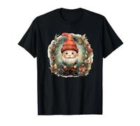 Unique Christmas GNOME Graphic Women Retro Christmas Wreath T-Shirt