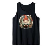 Unique Christmas GNOME Graphic Women Retro Christmas Wreath Tank Top