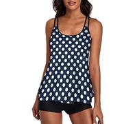 UNIQWETO Flowy Tankini Badeanzüge für Frauen Bauchkontrolle Badeanzüge Zweiteilige Bademode Tank Top mit Boyshorts, Marineblau Punkte, XX-Large