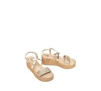 UNISA Damen-Sandalen mit Plattformabsatz 6,5 cm, Knöchelriemen, Metallic-Leder, quadratische Spitze